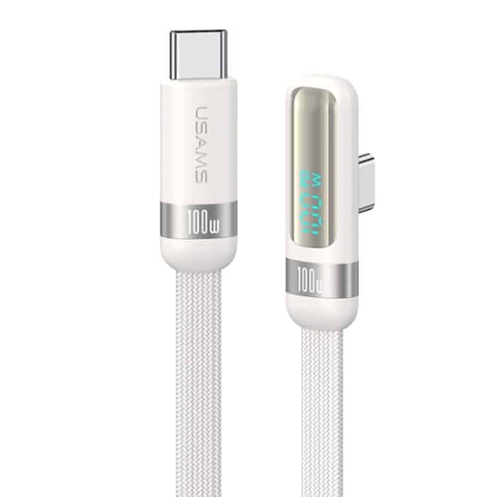 USAMS US-SJ653 PD 100 W USB-C/Typ-C auf USB-C/Typ-C Aluminiumlegierung Digitalanzeige Schnelllade-Winkeldatenkabel, Länge: 1,2 m – Bild 1