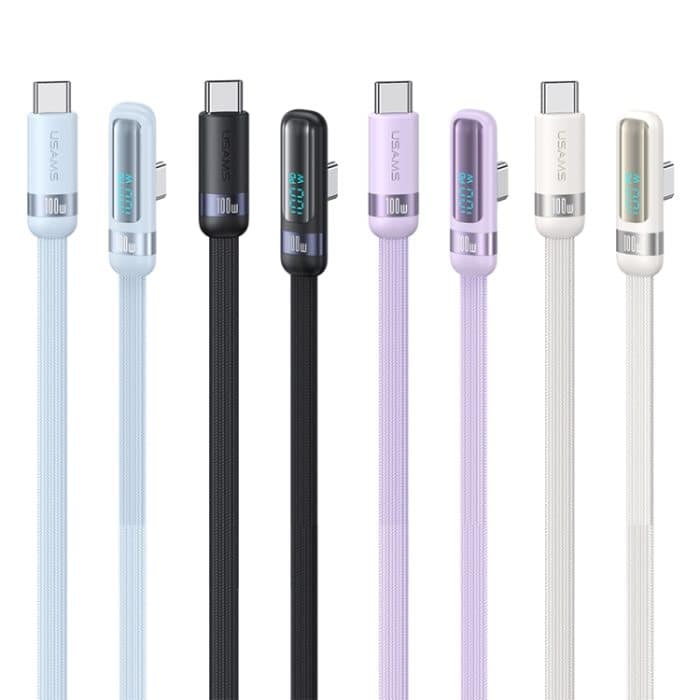 USAMS US-SJ653 PD 100 W USB-C/Typ-C auf USB-C/Typ-C Aluminiumlegierung Digitalanzeige Schnelllade-Winkeldatenkabel, Länge: 1,2 m – Bild 2