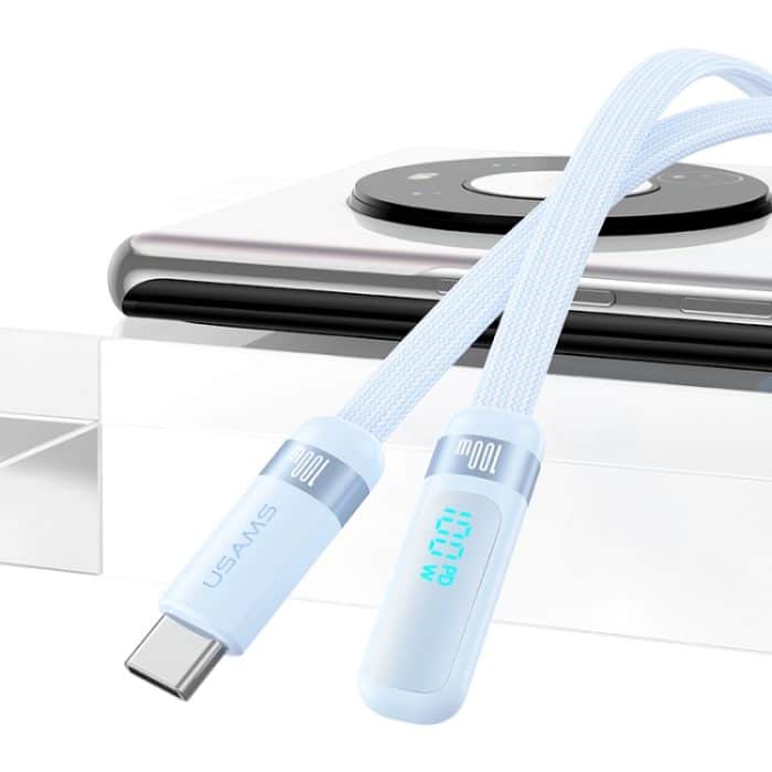 USAMS US-SJ653 PD 100 W USB-C/Typ-C auf USB-C/Typ-C Aluminiumlegierung Digitalanzeige Schnelllade-Winkeldatenkabel, Länge: 1,2 m – Bild 3
