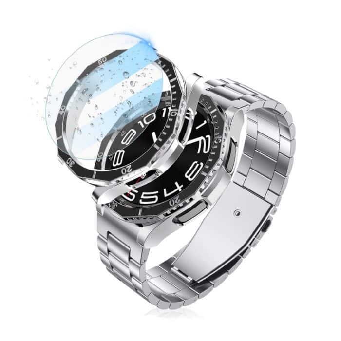 Galvanisiertes PC-Gehäuse + gehärtete Folie + Uhren-Lünettenring-Set, For Samsung Galaxy Watch6 Classic 47mm R960, For Samsung Galaxy Watch6 Classic 43mm R950 – Bild 3