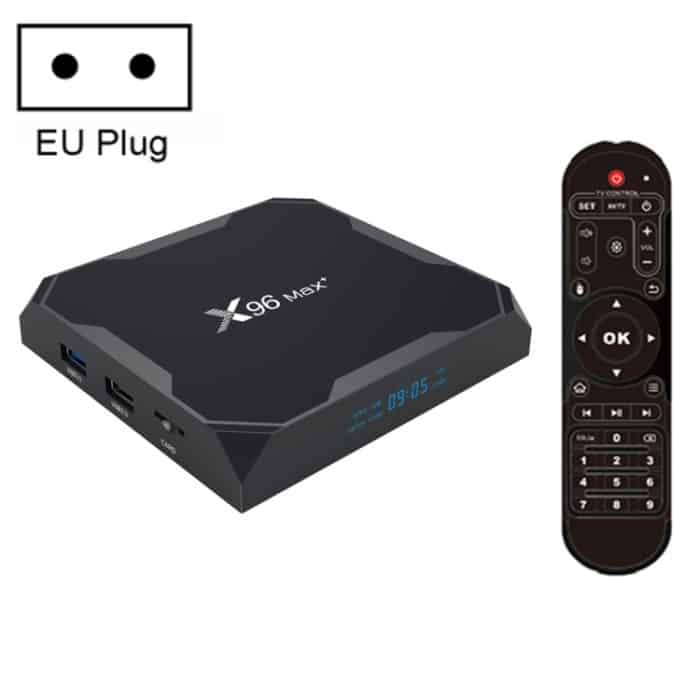 X96 max+ 4K Smart-TV-Box, Android 9.0, Amlogic S905X3 Quad-Core Cortex-A55, 4 GB + 32 GB, unterstützt LAN, AV, 2,4 G/5 G WLAN, USB x 2, TF-Karte,, EU Plug, US Plug, UK Plug, AU Plug – Bild 1