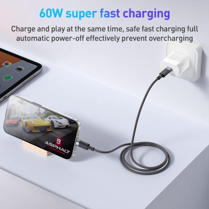 YESIDO CA160 1,2 m 60 W USB-C/Typ-C auf Typ-C Ladekabel mit automatischer Abschaltung – Bild 2