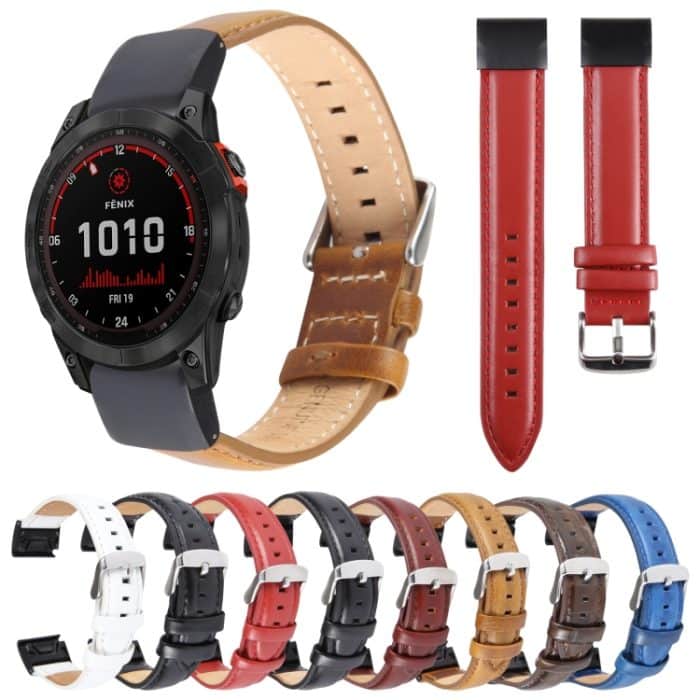 22 mm großes Uhrenarmband aus echtem Leder mit Leinwandbindung, For Garmin Fenix 7 – Bild 2