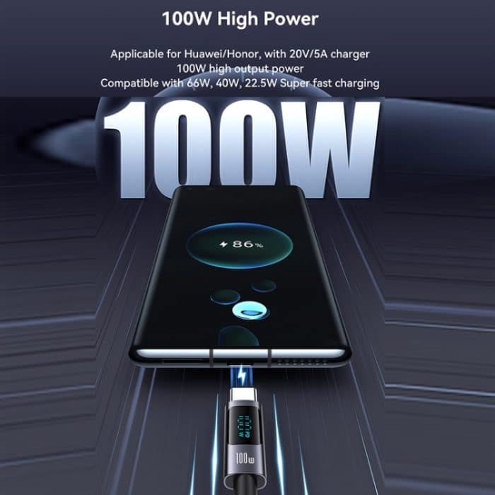 USAMS US-SJ671 Typ-C-auf-Typ-C-100-W-Schnelllade-Digitalanzeige-Datenkabel, Länge: 1,2 m – Bild 3