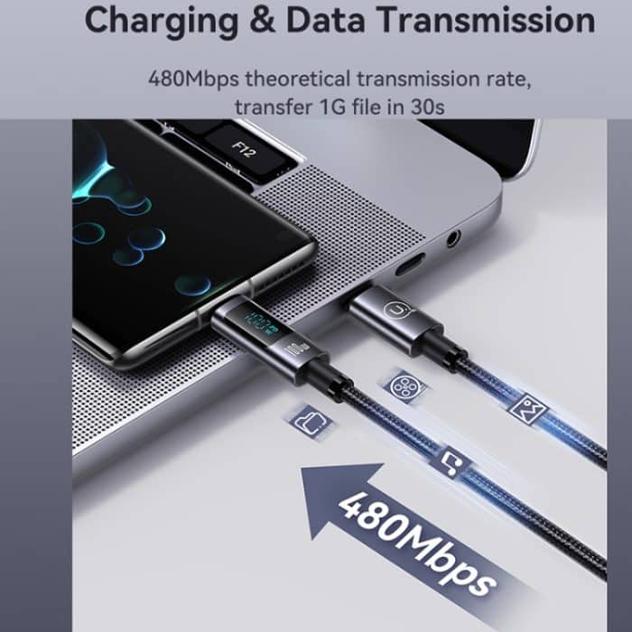 USAMS US-SJ671 Typ-C-auf-Typ-C-100-W-Schnelllade-Digitalanzeige-Datenkabel, Länge: 1,2 m – Bild 6