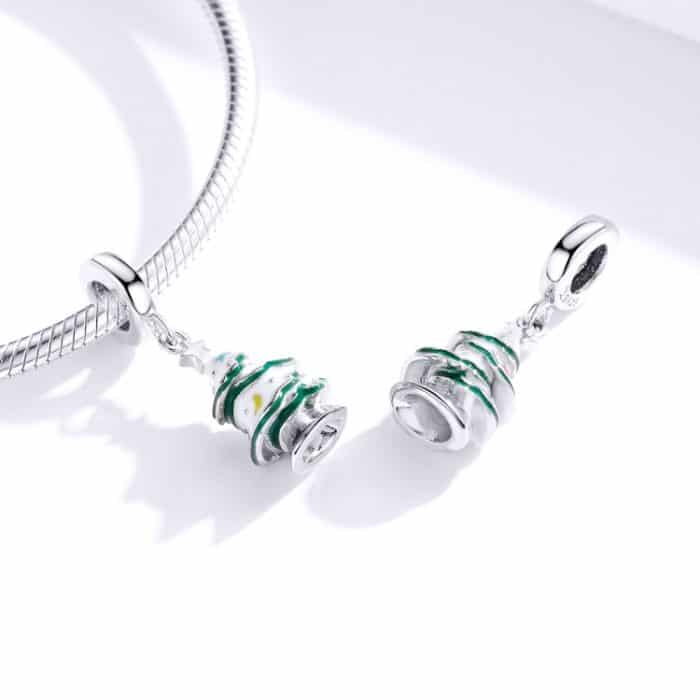 S925 Sterling Silber Anhänger platiniert Weihnachtsbaum Perlen DIY Armband Halskette Zubehör – Bild 3