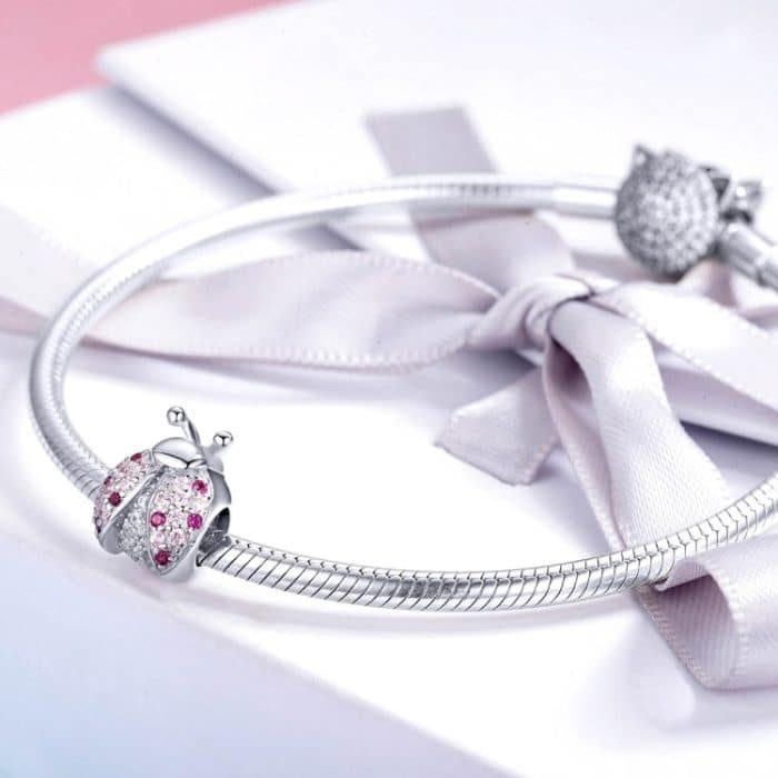 S925 Sterling Silber Marienkäfer Zirkon Perlen DIY Armband Halskette Zubehör – Bild 7