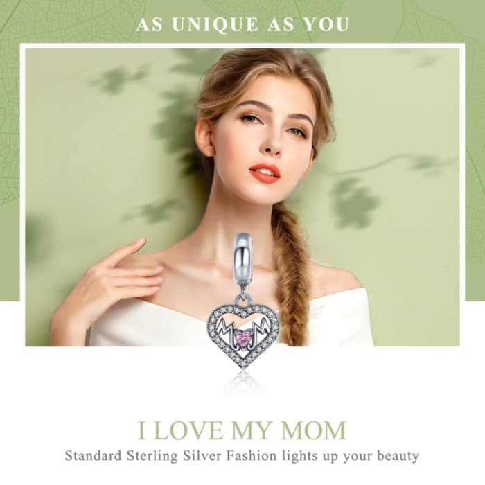 S925 Sterling Silber Anhänger Herzförmige Mulde Ich liebe Mutter Perlen DIY Armband Halskette Zubehör – Bild 6