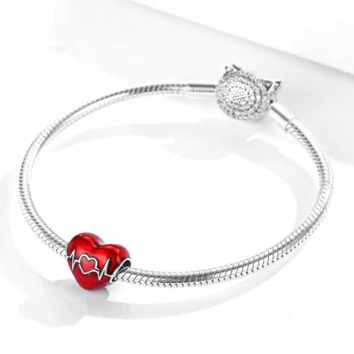 S925 Sterling Silber Anhänger Liebe Herzschlag Rot Liebe Herz Linie Illustration Perlen DIY Armband Halskette Zubehör – Bild 4