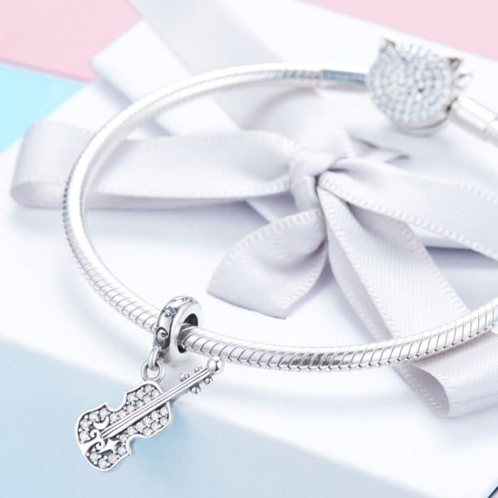 S925 Pure Silver Violine mit Zirkon DIY Anhänger Zubehör – Bild 6