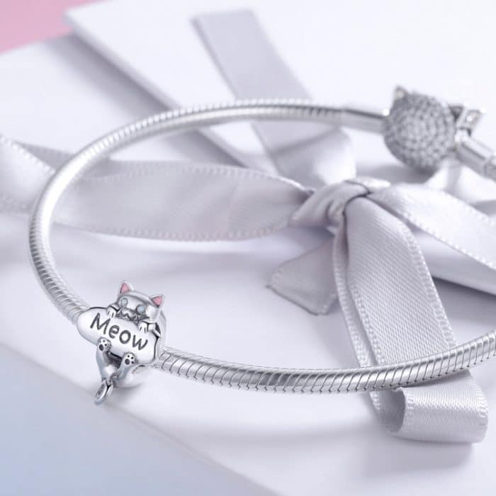 S925 Sterling Silber freche Katzenperlen DIY Armband Halskette Zubehör – Bild 7