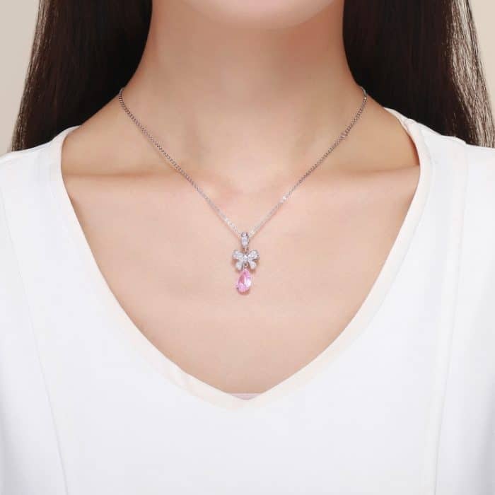 S925 Sterling Silber Bogen DIY String Perlen Pink Zirkon Anhänger Zubehör – Bild 7