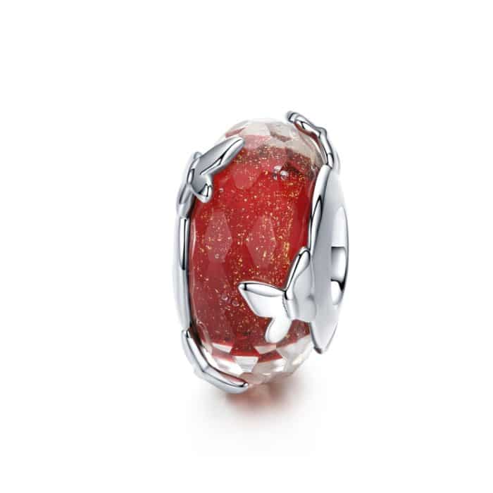 S925 Sterling Silber Anhänger rot glasierte Perle Schmetterlingsperlen DIY Armband Halskette Zubehör – Bild 1