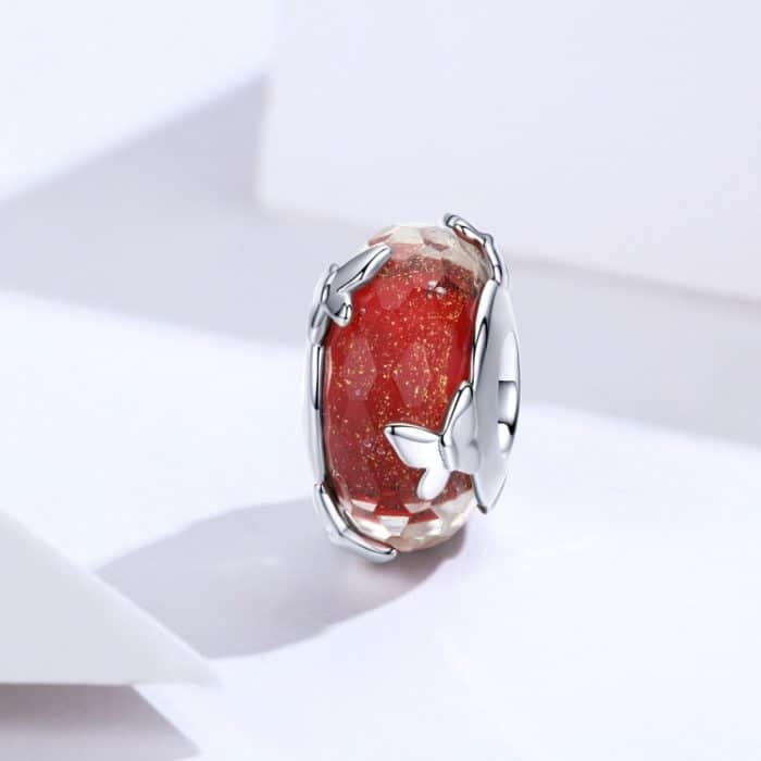 S925 Sterling Silber Anhänger rot glasierte Perle Schmetterlingsperlen DIY Armband Halskette Zubehör – Bild 2