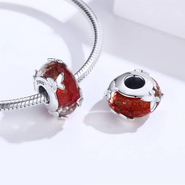 S925 Sterling Silber Anhänger rot glasierte Perle Schmetterlingsperlen DIY Armband Halskette Zubehör – Bild 3