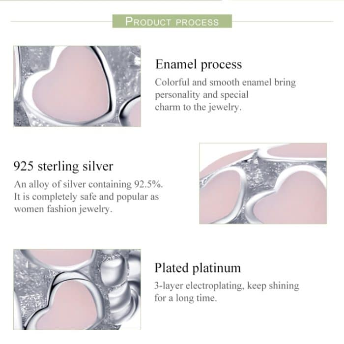 S925 Pure Silver Pink Herzförmige Diamantperlen – Bild 4