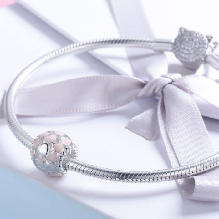 S925 Pure Silver Pink Herzförmige Diamantperlen – Bild 7