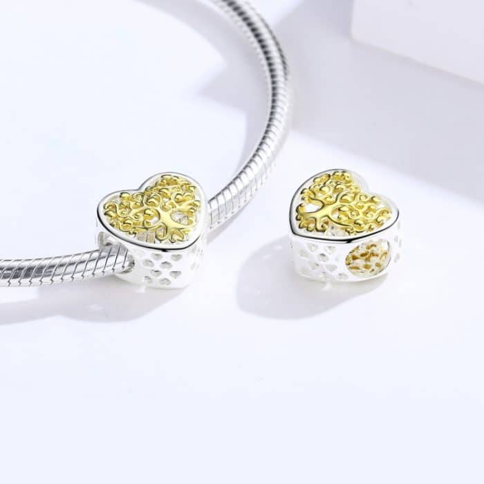 Life Tree DIY Armband Zubehör S925 Pure Silver Herzförmige Gold Hollow Silver Beads – Bild 4