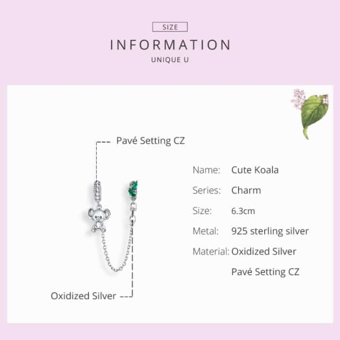 S925 Sterling Silber Koala Sicherheitskette DIY Armband Halskette Zubehör – Bild 5