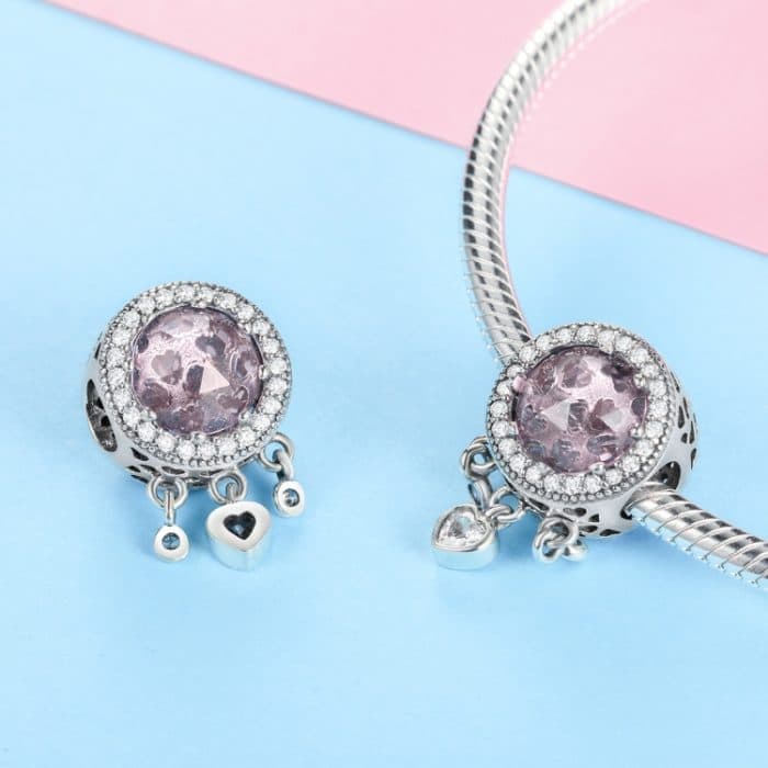 S925 Sterling Silber Anhänger Brilliant Herz Perlen DIY Armband Halskette Zubehör – Bild 3