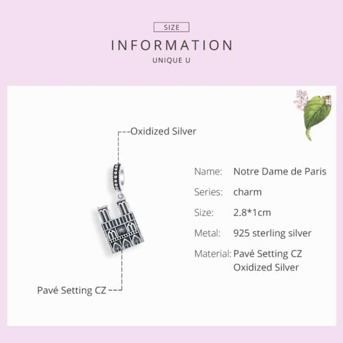 S925 Sterling Silber Notre Dame de Paris Pendent DIY Armband Halskette Zubehör – Bild 5