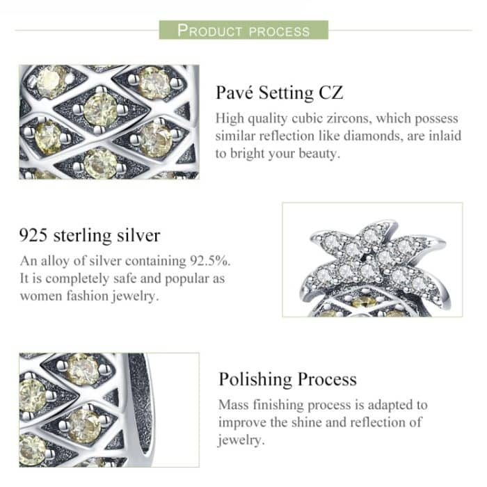 S925 Sterling Silber Sommer Ananas Perlen DIY Armband Halskette Zubehör – Bild 4