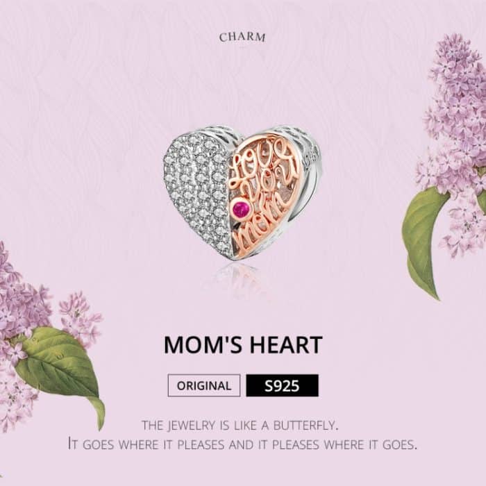 S925 Sterling Silber Anhänger Mütter Herz Perlen DIY Armband Halskette Zubehör – Bild 5