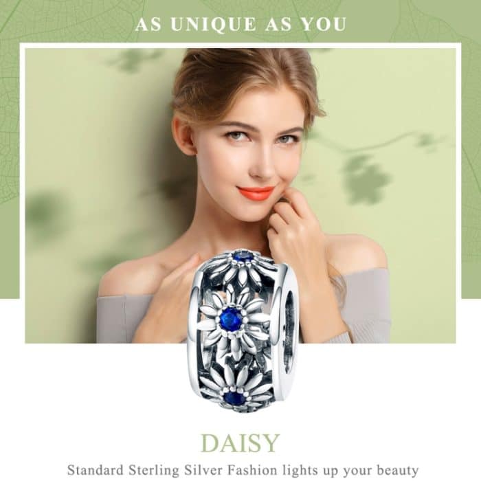 S925 Pure Silver DIY Armband Zubehör Pflanze Blue Daisy Spacer – Bild 3