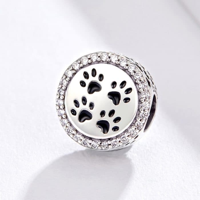 S925 Sterling Silber Schwarz Pet Paw Print Perlen DIY Armband Halskette Zubehör – Bild 2