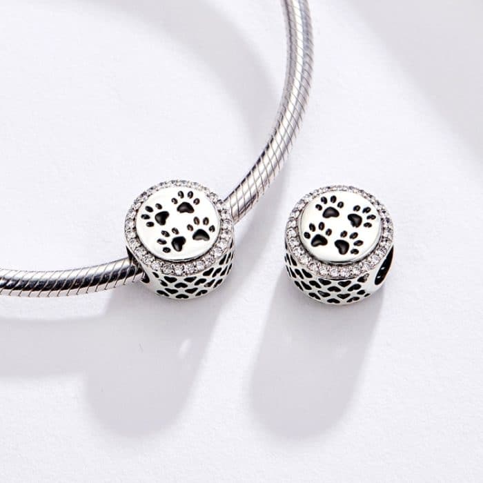 S925 Sterling Silber Schwarz Pet Paw Print Perlen DIY Armband Halskette Zubehör – Bild 6