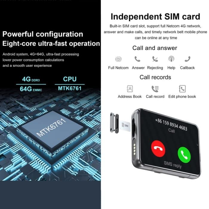 UNIWA DM200, 2,88 Zoll Android 9.0 Smartwatch-Telefon, MT6761 Quad Core, Netzwerk: 4G, 4GB+64GB – Bild 6