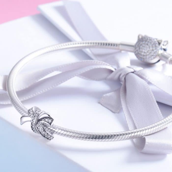 S925 Sterling Silber Sweet Bow Perlen DIY Armband Halskette Zubehör – Bild 7