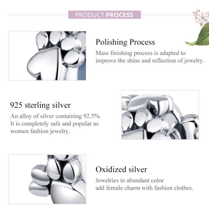 Herzförmige Perlen Armband Zubehör Sterling Silber S925 Separate Perlen Liebe Fußabdrücke Lose Perlen – Bild 2