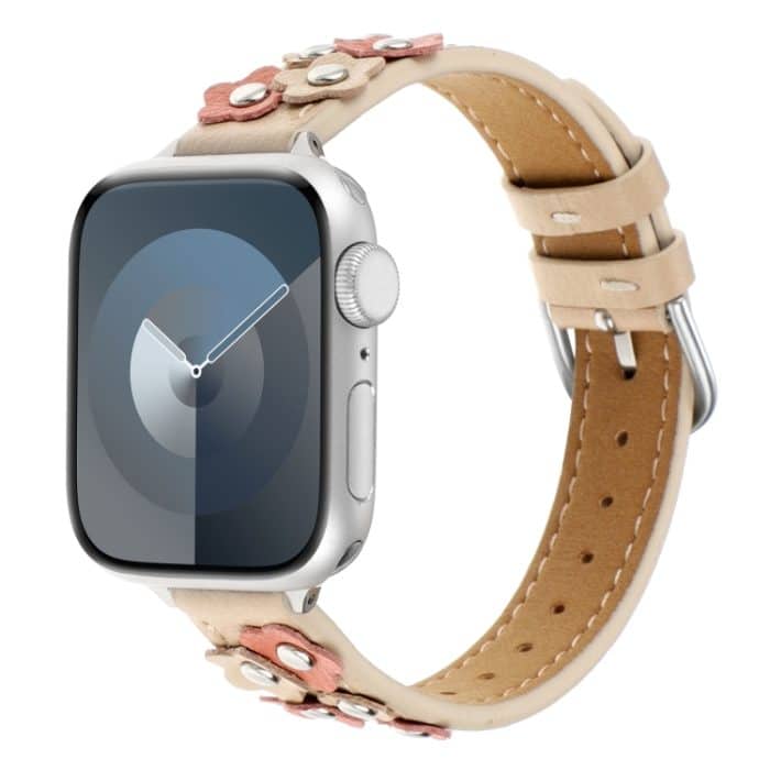 Genähtes Blumen-Lederarmband, For Apple Watch SE 2023 44mm, For Apple Watch SE 2023 40mm, For Apple Watch Ultra 2 49mm, For Apple Watch Series 9 45mm, For Apple Watch Series 9 41mm, For Apple Watch Ultra 49mm, For Apple Watch Series 8 41mm... – Bild 1