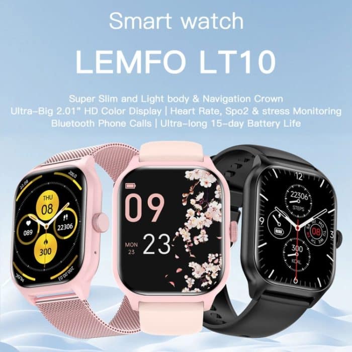 LEMFO LT10 2,01 Zoll TFT-Bildschirm Smart Watch unterstützt Bluetooth-Anruf / Gesundheitsüberwachung, Steel Strap, Silicone Strap – Bild 2
