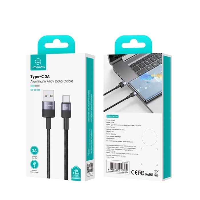 USAMS SJ718 3A USB auf USB-C/Typ-C Datenkabel aus Aluminiumlegierung, Länge: 1,2 m – Bild 7