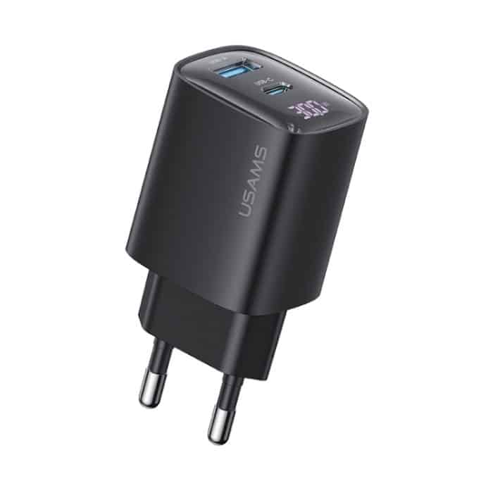 USAMS CC229 30W USB+USB-C / Typ-C Dual Port GaN Digital Display Ladegerät, Spezifikationen: EU Stecker – Bild 1
