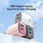 USAMS CC229 30W USB+USB-C / Typ-C Dual Port GaN Digital Display Ladegerät, Spezifikationen: EU Stecker – Bild 2