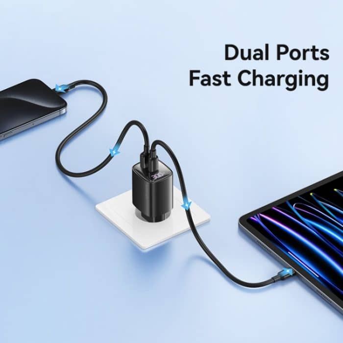 USAMS CC229 30W USB+USB-C / Typ-C Dual Port GaN Digital Display Ladegerät, Spezifikationen: EU Stecker – Bild 5