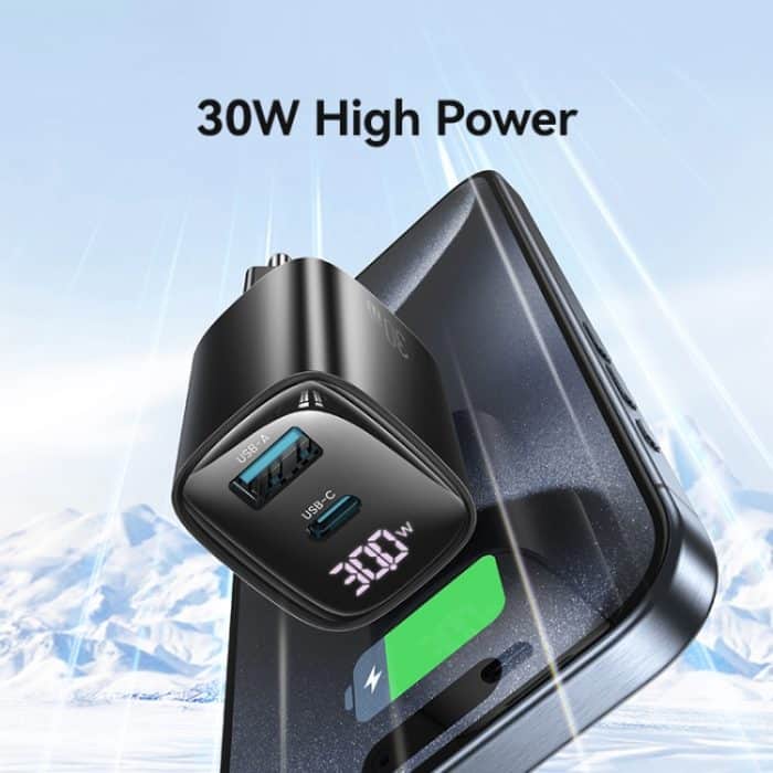 USAMS CC229 30W USB+USB-C / Typ-C Dual Port GaN Digital Display Ladegerät, Spezifikationen: EU Stecker – Bild 6