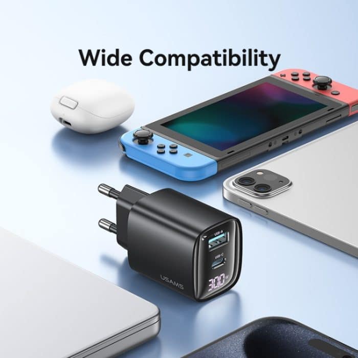 USAMS CC229 30W USB+USB-C / Typ-C Dual Port GaN Digital Display Ladegerät, Spezifikationen: EU Stecker – Bild 7