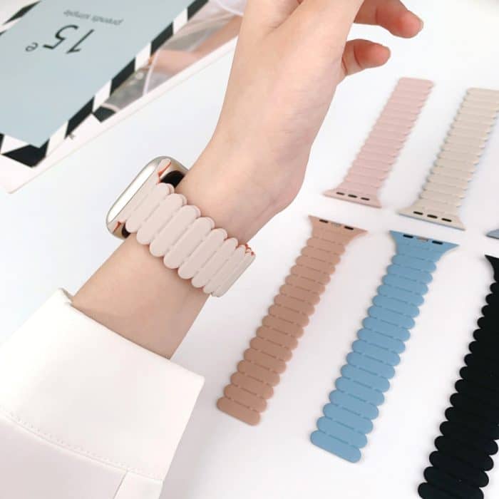 Magnetisches Uhrenarmband aus Silikon mit Bambus, For Apple Watch Series 7 41mm, For Apple Watch Series 7 45mm, For Apple Watch SE 40mm, For Apple Watch SE 44mm – Bild 3