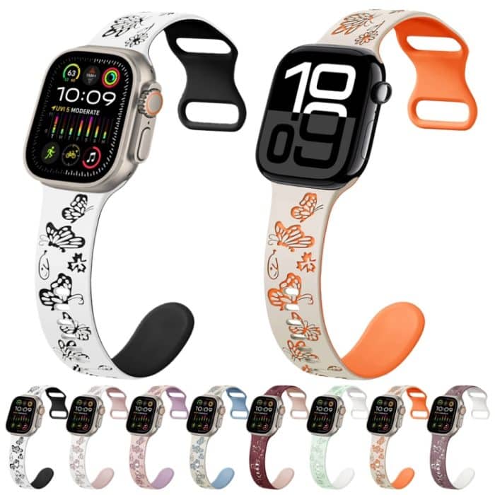 Buntes Silikon-Uhrenarmband mit 8-förmiger Schnalle und Schmetterlingsmuster, For Apple Watch Series 10 46mm, For Apple Watch Series 10 42mm, For Apple Watch SE 2023 44mm, For Apple Watch SE 2023 40mm, For Apple Watch Ultra 2 49mm... – Bild 2