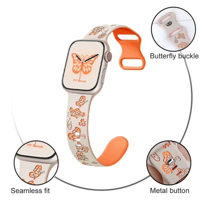 Buntes Silikon-Uhrenarmband mit 8-förmiger Schnalle und Schmetterlingsmuster, For Apple Watch Series 10 46mm, For Apple Watch Series 10 42mm, For Apple Watch SE 2023 44mm, For Apple Watch SE 2023 40mm, For Apple Watch Ultra 2 49mm... – Bild 5