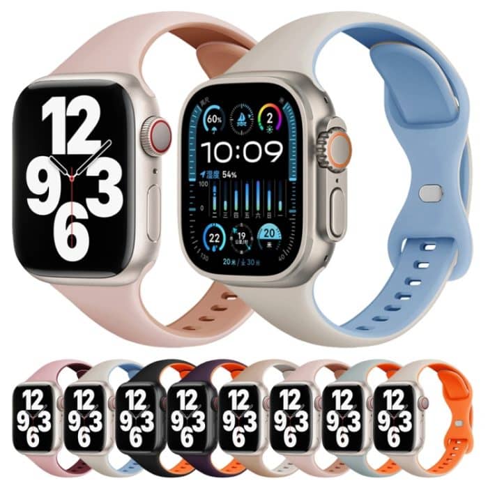 Zweifarbiges, schmales Uhrenarmband aus Silikon mit Schmetterlingsschnalle, For Apple Watch Series 5 44mm, For Apple Watch Series 5 40mm, For Apple Watch Series 4 44mm, For Apple Watch Series 4 40mm, For Apple Watch Series 3 38mm... – Bild 2