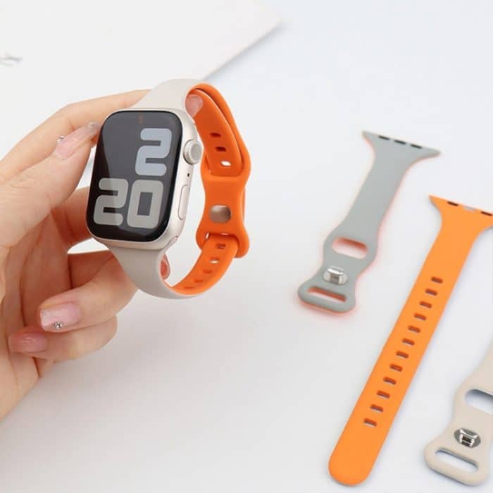 Zweifarbiges, schmales Uhrenarmband aus Silikon mit Schmetterlingsschnalle, For Apple Watch Series 10 46mm, For Apple Watch Series 10 42mm, For Apple Watch SE 2023 44mm, For Apple Watch SE 2023 40mm, For Apple Watch Ultra 2 49mm... – Bild 3