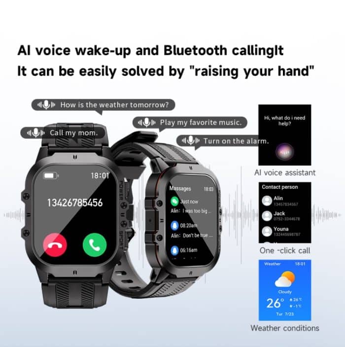 LEMFO C26 1,96 Zoll Sport-Smartwatch, unterstützt Bluetooth-Anruf-/Nachrichtenbenachrichtigung/Herzfrequenz-/Blutdruck-Gesundheitsmonitor – Bild 12