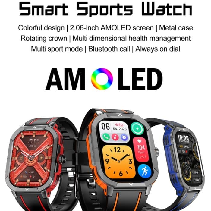 LEMFO HK56 2,06 Zoll BT5.3 IP68 Sport-Smartwatch, unterstützt Bluetooth-Anruf-/Nachrichtenbenachrichtigung/Herzfrequenz-/Blutdruck-Gesundheitsmonitor – Bild 2