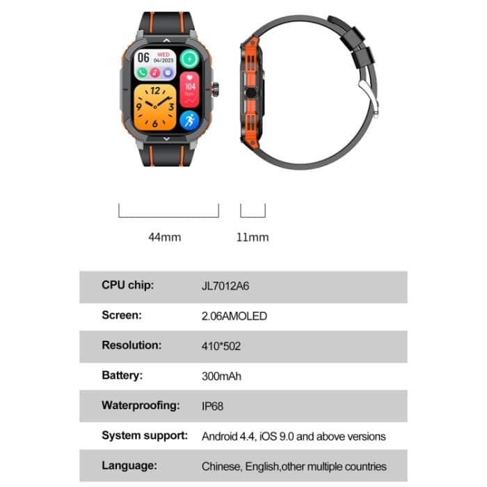 LEMFO HK56 2,06 Zoll BT5.3 IP68 Sport-Smartwatch, unterstützt Bluetooth-Anruf-/Nachrichtenbenachrichtigung/Herzfrequenz-/Blutdruck-Gesundheitsmonitor – Bild 3