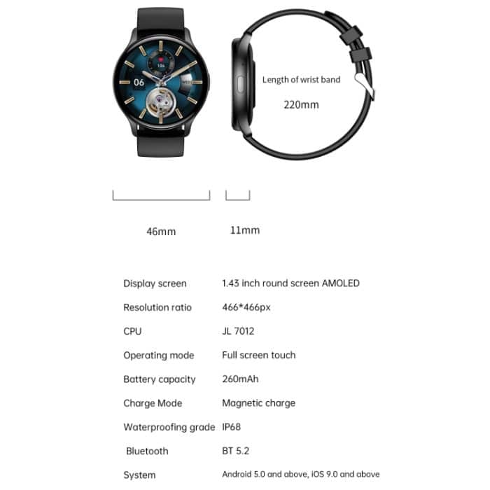 LEMFO HK89 1,43 Zoll BT5.0 IP67 Sport-Smartwatch, unterstützt Bluetooth-Anruf-/Nachrichtenbenachrichtigung/Herzfrequenz-/Blutdruck-Gesundheitsmonitor – Bild 2
